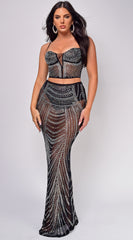 Delanie Black Rhinestone Mesh Skirt Set