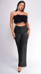 Orabela Black Glitter Velvet Pants