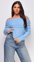 Erin Off Shoulder Sweater Top - Blue