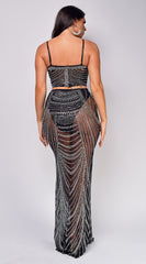 Delanie Black Rhinestone Mesh Skirt Set