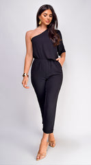 Vanessa Black One Shoulder Jumpsuit - Black
