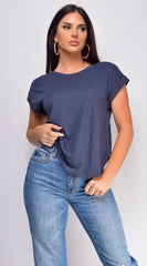 Valeria Basic Linen T-Shirt Top - Gray