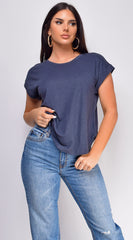 Valeria Basic Linen T-Shirt Top - Gray