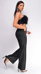 Orabela Black Glitter Velvet Pants