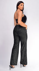 Orabela Black Glitter Velvet Pants