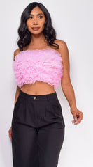 Ryan Mesh Tulle Tube Top - Pink