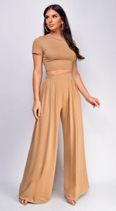 Victoria Wide Leg Pants Set - Beige