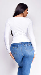 Rhylie Basic Boat Neck Long Sleeve Top - White