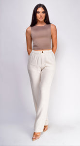 Cora Linen Pants - Beige