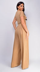 Victoria Wide Leg Pants Set - Beige