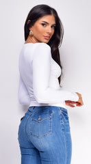 Nora Basic Long Sleeve Top - White