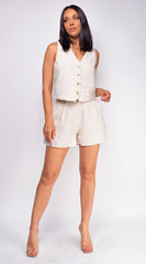 Parsa Beige Linen Vest Shorts Set