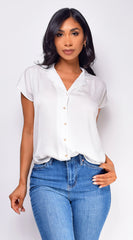 Kai Button Up Top - White