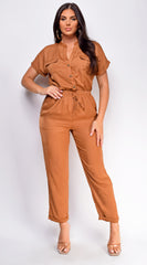 Darya Button Up Jumpsuit - Mocha Brown