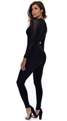 Gaetana Black Mesh Long Sleeve Bandage Jumpsuit