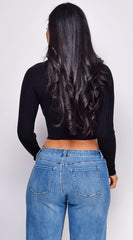 Astraia Basic Turtle Neck Crop Ribbed Sweater Top - Black