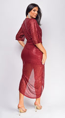 Uma Sequin Midi Dress - Burgundy