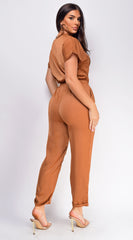 Darya Button Up Jumpsuit - Mocha Brown