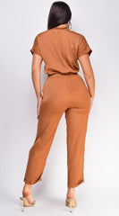 Darya Button Up Jumpsuit - Mocha Brown
