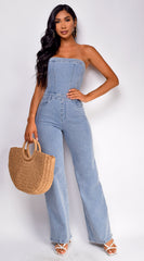 Dara Denim Tube Jumpsuit - Blue