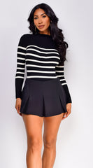 Alana Stripe Mock Neck Sweater Top - Black