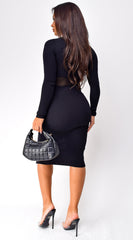 Desma V Neck Button Detail Midi Dress - Black