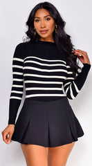 Alana Stripe Mock Neck Sweater Top - Black