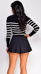 Alana Stripe Mock Neck Sweater Top - Black