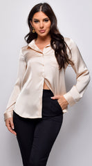 Blerina Button Down Satin Shirt - Cream