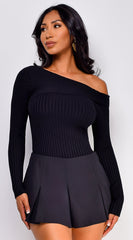Opal Black Off Shoulder Ribbed Sweater Top