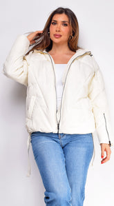 Varvara Ivory White Oversized Quilted Puffer Jacket