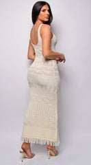 Greece Beige Crochet Maxi Dress