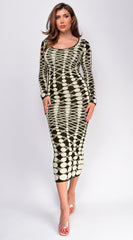 Idalia Black Abstract Long Sleeve Maxi Dress