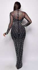 Emiliana Rhinestone Pearl Maxi Dress - Black