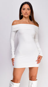 Kimia Off Shoulder Long Sleeve Mini Dress - White
