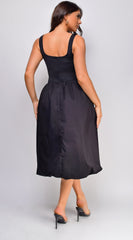 Branka Mixed Media Balloon Midi Dress - Black