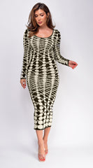 Idalia Black Abstract Long Sleeve Maxi Dress