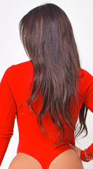 Annisa Mock Neck Rhinestone Bodysuit - Red