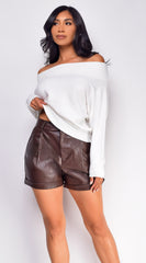 Aniyah Brown Faux PU Leather Shorts