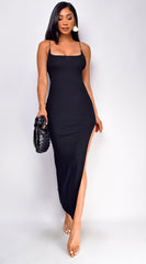 Romy Chain Strap Slit Maxi Dress - Black