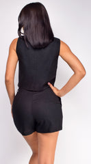 Valerie Black Linen Vest Shorts Set