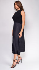 Ashlen Black Pleated Contrast High Neck Midi Dress