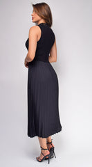 Ashlen Black Pleated Contrast High Neck Midi Dress