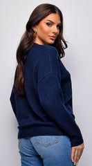 Remy V Neck Drop Shoulder Sweater Top - Blue