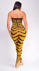 Clara Amber Yellow Jacquard Lurex Jumpsuit