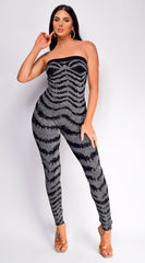 Clara Gray Tube Jacquard Lurex Jumpsuit