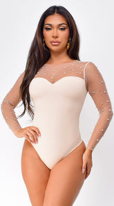 Reema Pearl Mesh Bodysuit - Beige