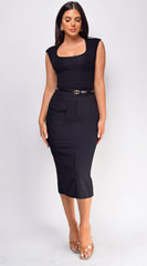 Hailey Front Pocket Midi Skirt - Black
