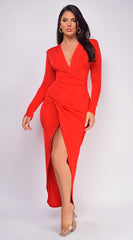 Mika Wrap Maxi Dress- Red