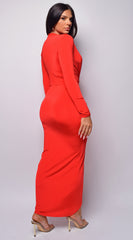 Celeste Bright Red V Plunge Drape Dress